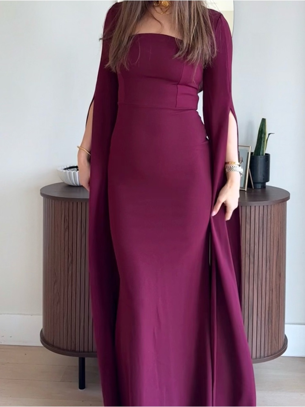 Club London Burgundy Cape Sleeve Maxi Dress